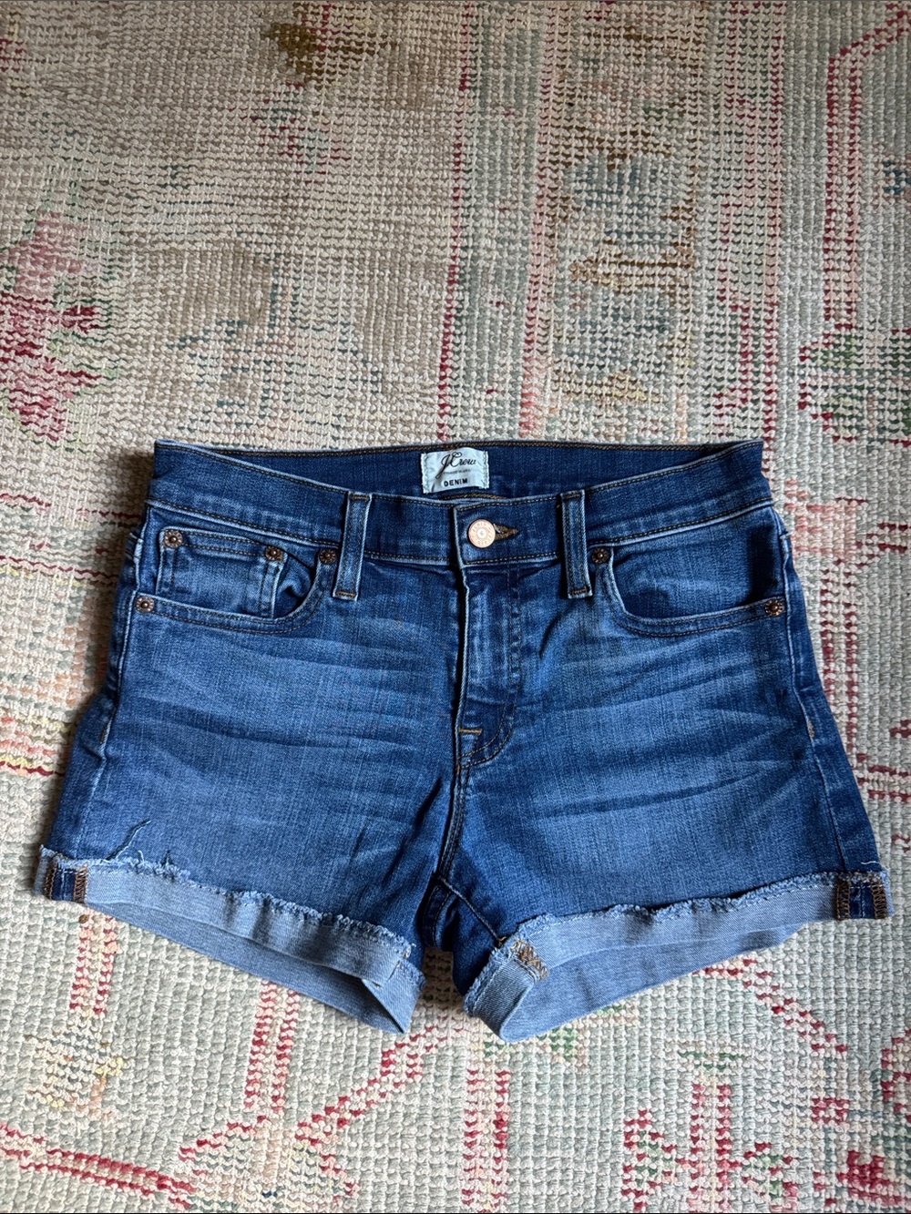 J. Crew Dark Blue Denim Rolled-Hem Jean Shorts